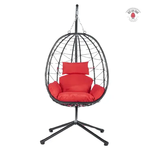 Black Rattan Swing Egg Chair with Stand