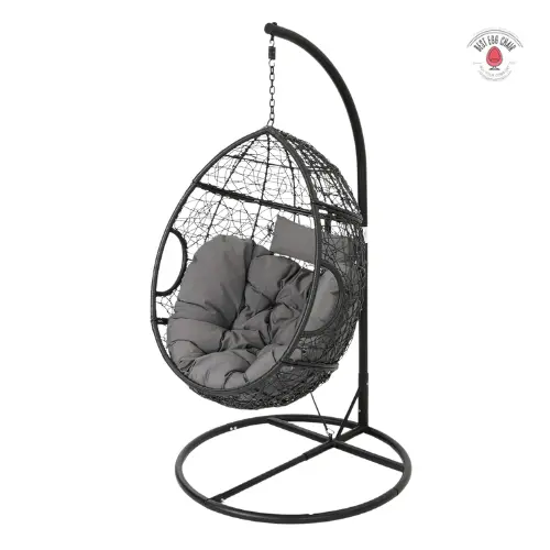 GreyBlack Outdoor Wicker Hanging Basket Chair