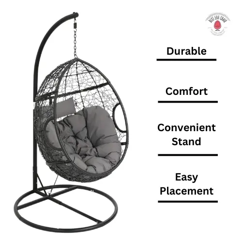 GreyBlack Outdoor Wicker Hanging Basket Chair