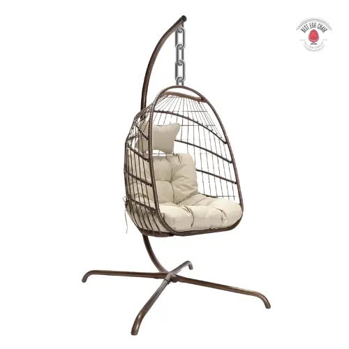 Light Brown Wicker Rattan Swing Egg Chair With Stand