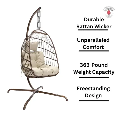 Light Brown Wicker Rattan Swing Egg Chair With Stand