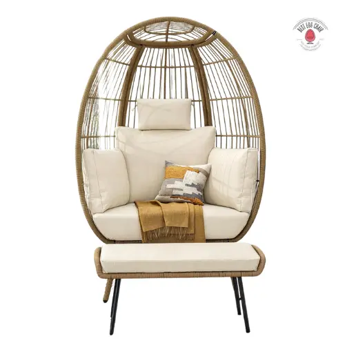 The YITAHOME Beige Wicker Egg Chair with Footrest and Cushions